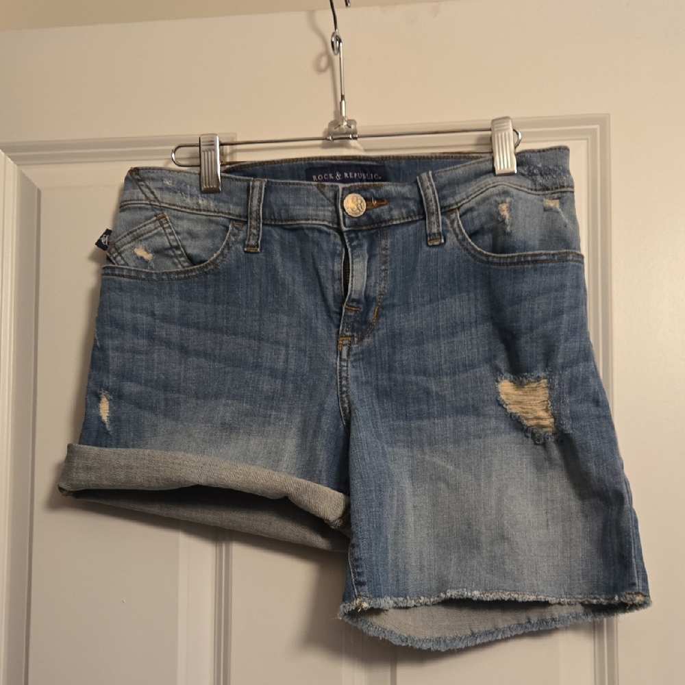 Rock & Republic Distressed Blue Jean Shorts